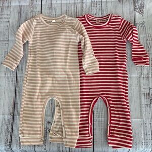 Striped Kids One Piece Set - Red and Cream 12-18m